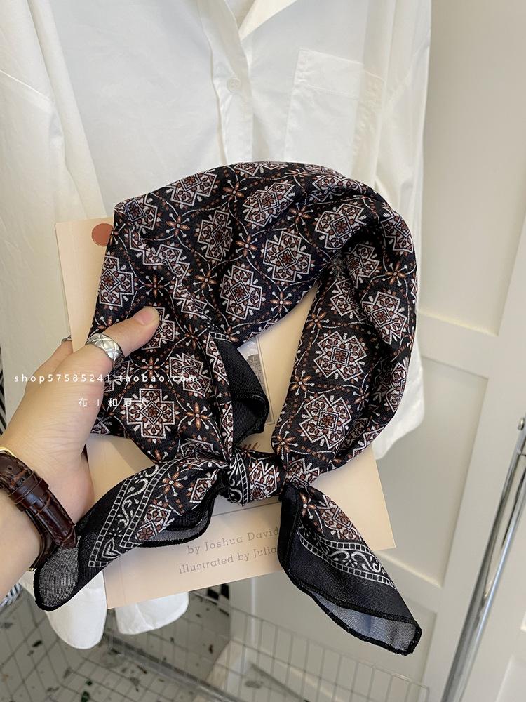 18Cm Cotton and Linen Cashew Small Square Scarf Spring Summer and Autumn Thin Decorative Scarf Air Conditioner Room Neck Scarf Headband Headscarf