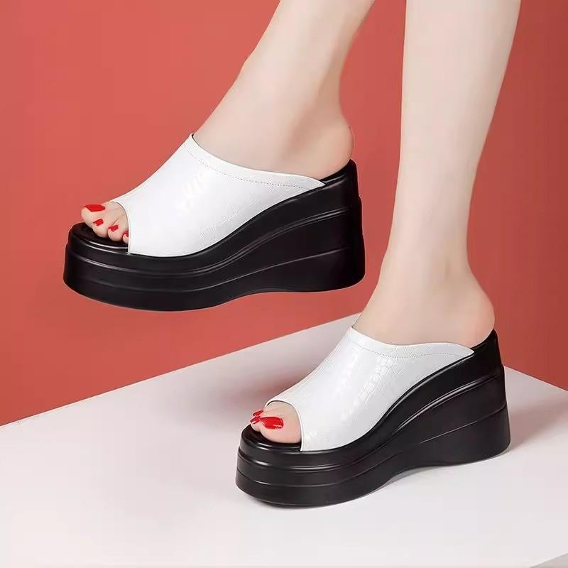 

Летние новые женские сандалии, толстая подошва, высокий каблук, открытый носок, простой классический дизайн, повседневная обувь на танкетке для отдыха на открытом воздухе 35 белый