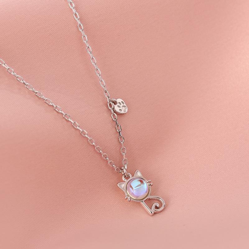 Unique Design Moonstone Cat Collarbone Chain Female Light Luxury Day Cute Pet Cat Claw Necklace