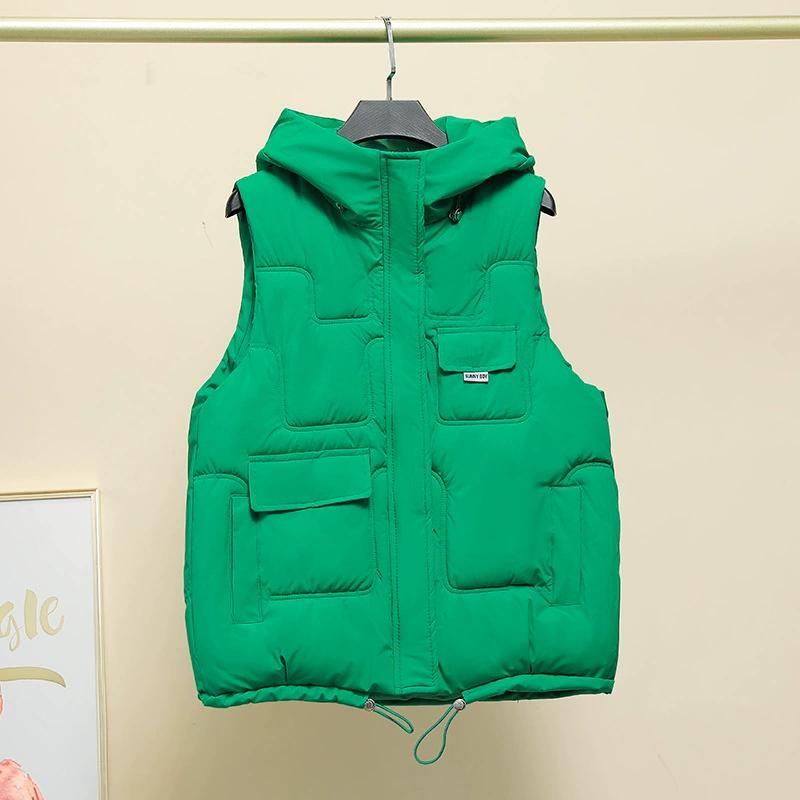 Women Hooded Puffer Vest Sleeveless Down Waistcoat Multi Pocket Quilted Gilet Autumn Winter Warm Loose Sleeveless Jacket Casual