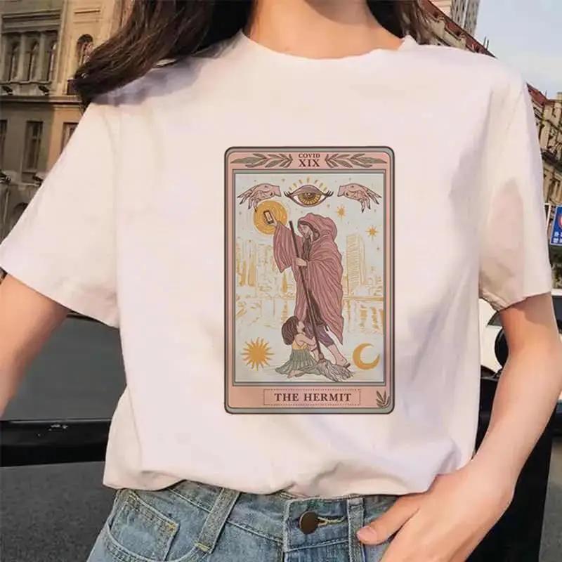 Tarot Card Flower Funny Time Graphic Print T Shirt Fashion Casual Crew Neck Short Sleeve  T Shirt Women
