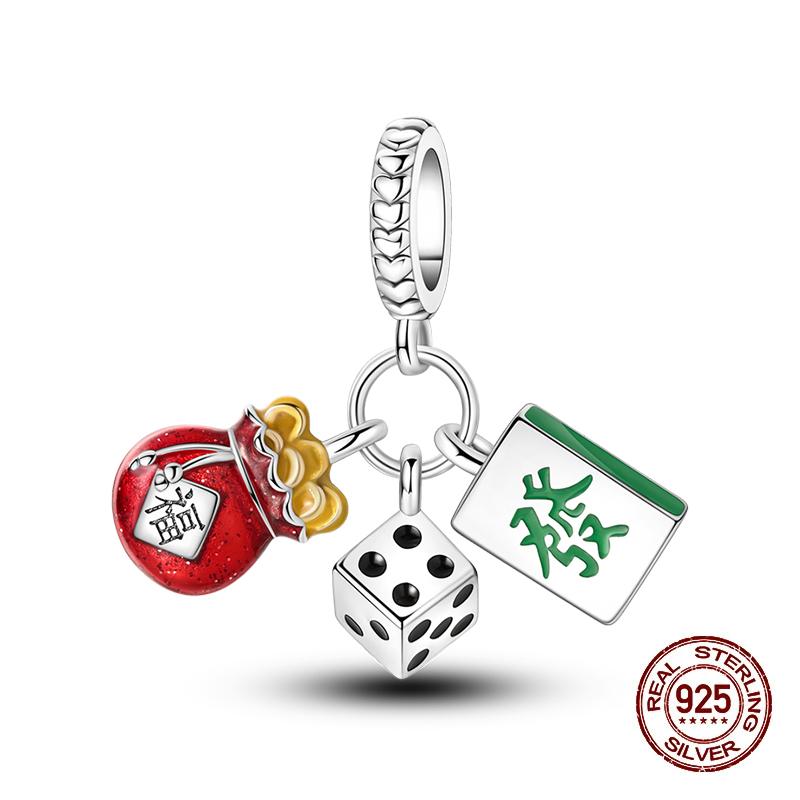 925 Silver Lantern Chinese Knot Charms New Year's Traditional Beads Fit 3mm 925 Exquisite Bracelets Fashion DIY Jewelry Gifts