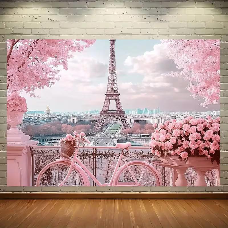 2D Pastel Paris Eiffel Tower Tapestry for Instagram, Live Streaming and Party Background