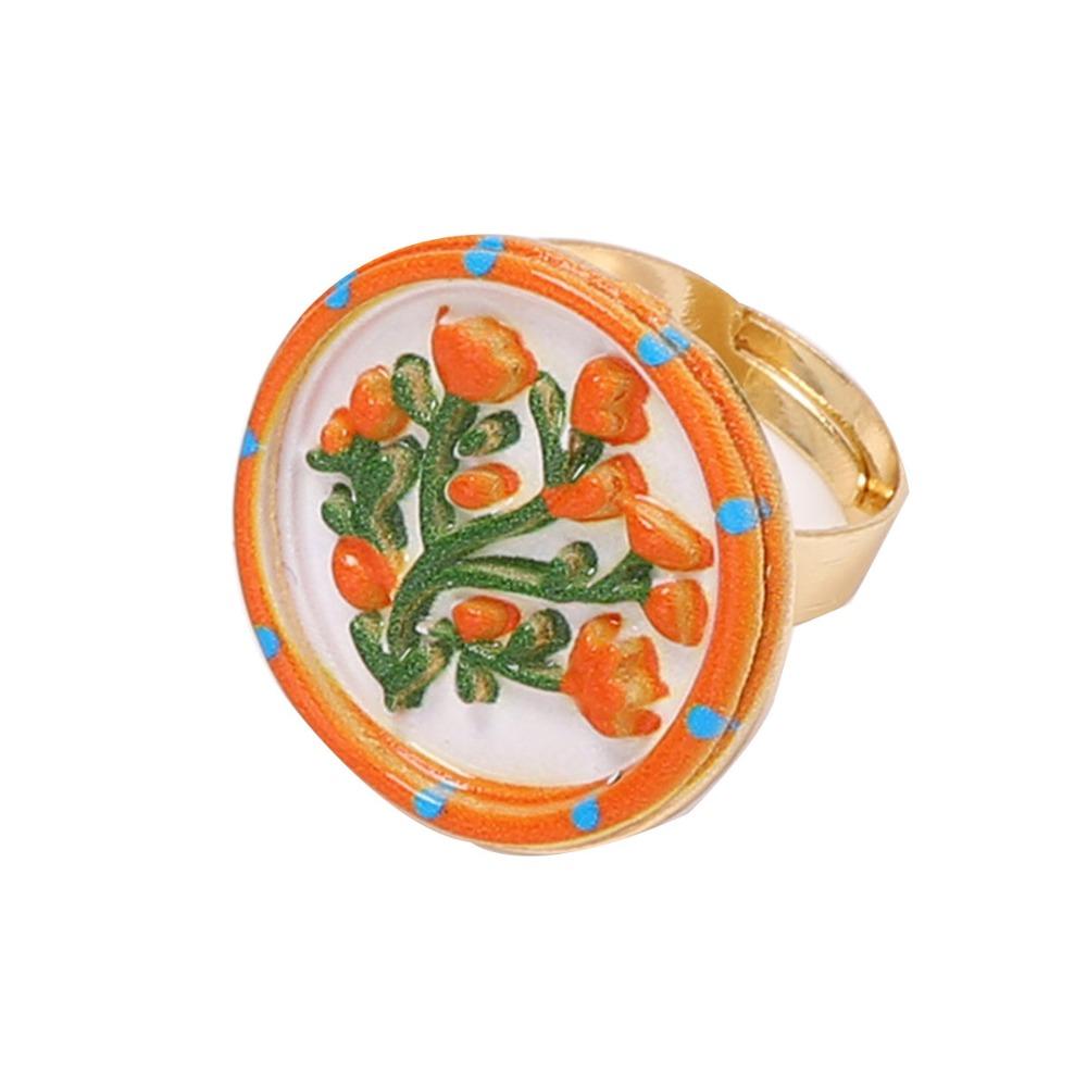 Ethnic Style Vintage Ring French Glazed Ring Luxury Enamel Flower Ring Women Style 5