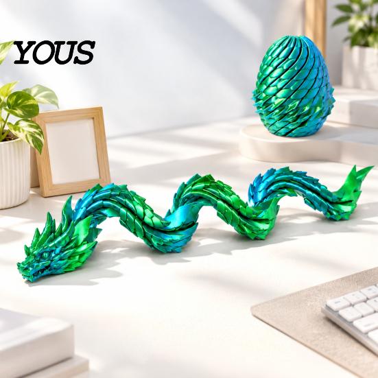 Desktop Decorative Ornament 3D Printed Articulated Dragon Fidget Toy, Twist Eggs, Slippery Stress Relief Toy Egg Flexible Desk for Home Office