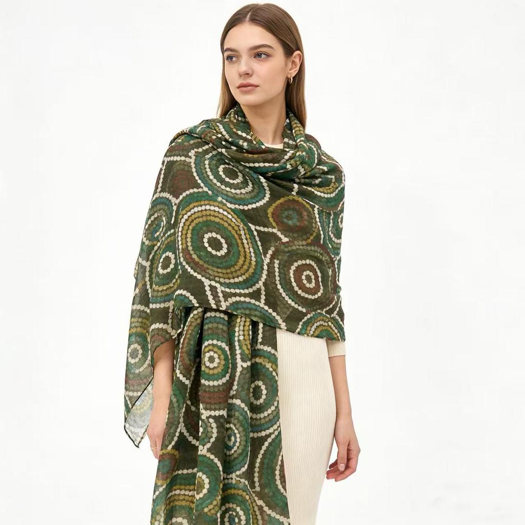 Korean Cotton Print Women's Oversized Scarf: Fashionable Beach Towel & Silk Shawl, Dual-Use Sun Protection