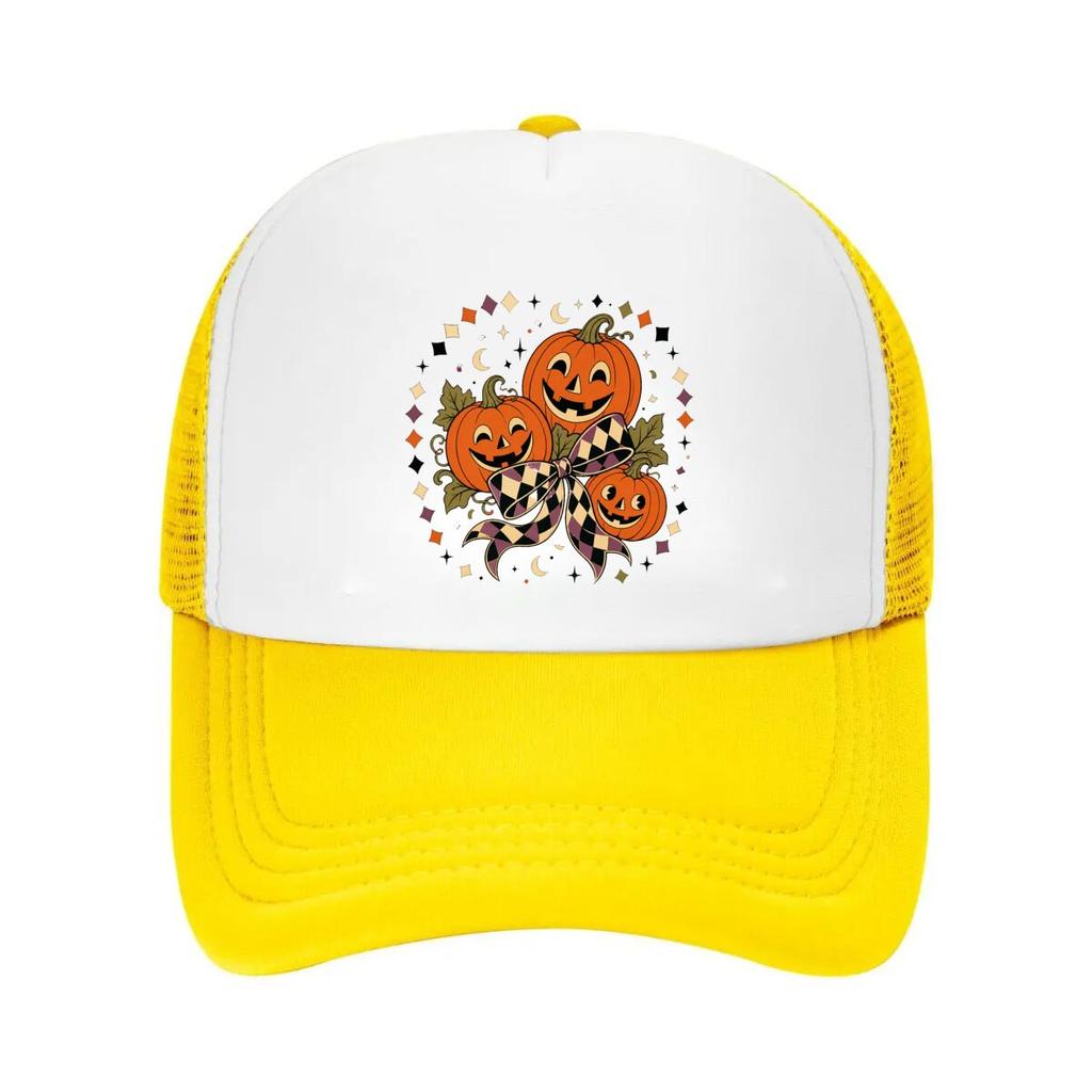 Retro Halloween Pumpkins With Harleq Mesh Baseball Cap Casual Hat Outdoor  For Womens Unisex FeUnisex