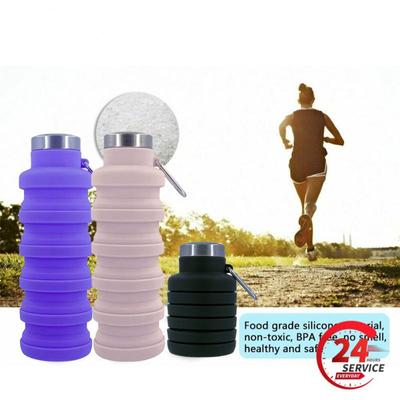 Outdoor Travel Sports Cup Bpa Free Folding Silicone Water Bottle Portable Retractable Drinking Cup Dropshipping With Carabiner