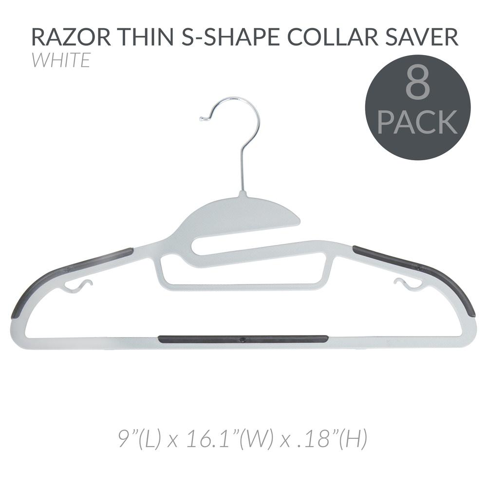 8 Pack S-Shape Non Slip Plastic Shirt Hanger with Tie Bar In White