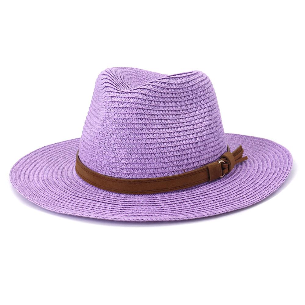 Cappello di Paglia Giallo Cappello Estivo da Donna Stile Britannico Cappello Panama Cappello Fedora a Tesa Larga Sombrero a Tesa Larga Berretto da Donna 56-58cm Viola Nuovo