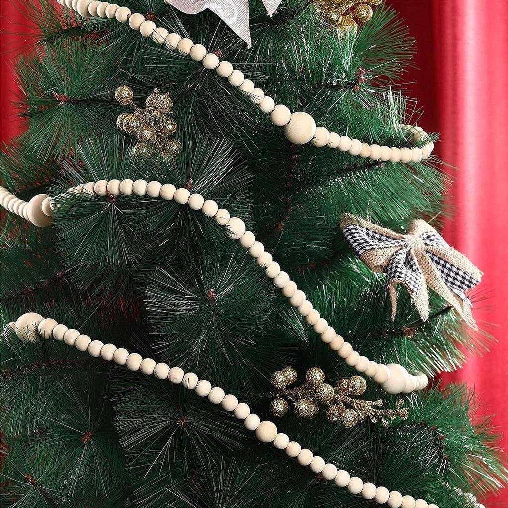 Weihnachts-Holzperlen-Girlande, Hängende Dekoration, Wandbehang, Party-Dekoration, Weihnachtsbaumschmuck für