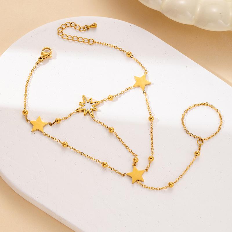 

Модный браслет и кольцо из титановой стали с белым перламутром в форме звезды-пентаграммы для женщин