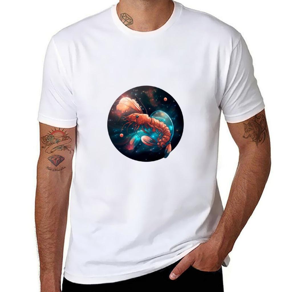 Magische Garnele im Weltall T-Shirt Basic Unifarbenes T-Shirt für Frühling und Sommer