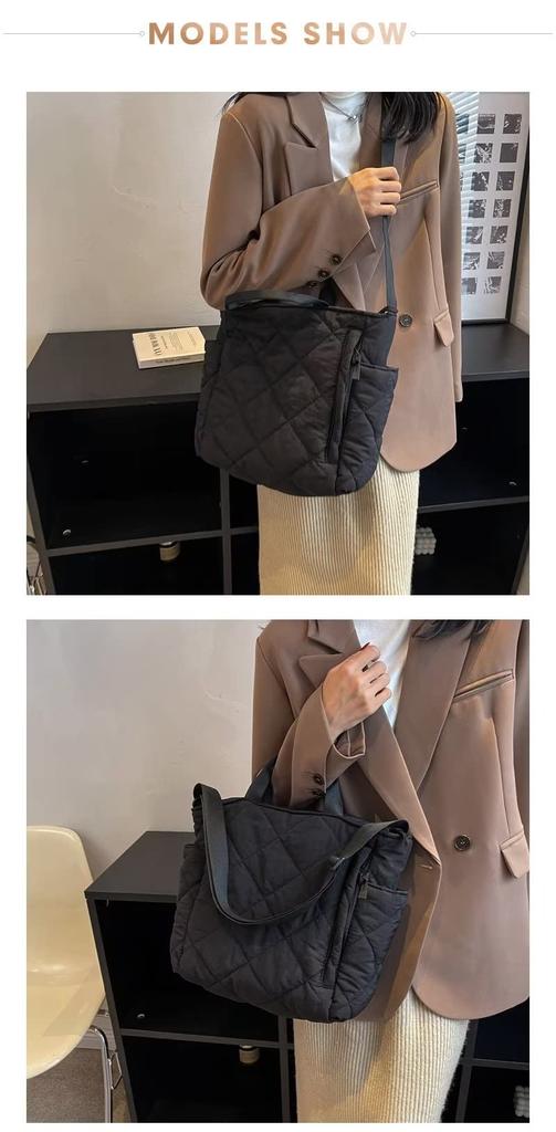 [Uroi] Women's Large Capacity Lightweight Quilted Tote Bag, Shoulder Bag, Crossbody Bag, Handbag, Bag, Korean Fashion, Stylish, Cute