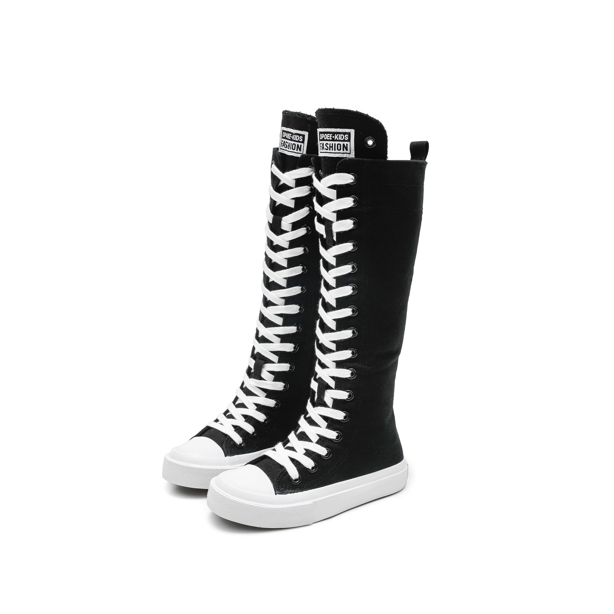 High-Top-Schuhe aus festem Material Koreanische Version trendige Schuhe hohe Schaft-Canvas-Schuhe Stiefel modisch und atmungsaktiv Jungen und Gi 32 schwarz