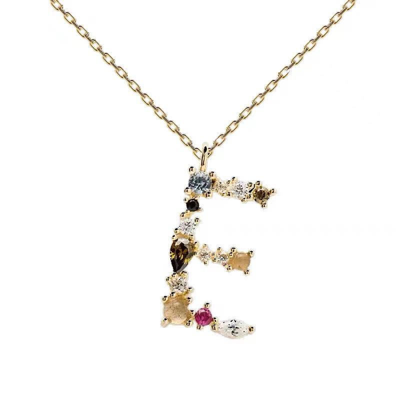 Colorful Zircon Alphabet Necklace: Women's European & American Design