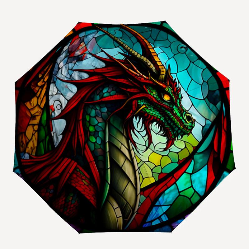 

1PC Stained Dragon Artwork Automatic Open/close, All-Season Portable Folding Umbrella for Women & Men yy250919220