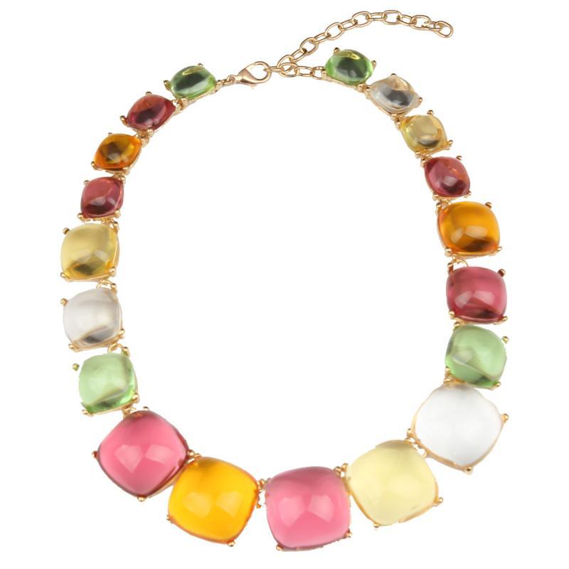 Pink Crystal Necklace Earrings Set Gold-Plated Base Shiny Gradient Pink Gems For Weddings Parties Evening Events