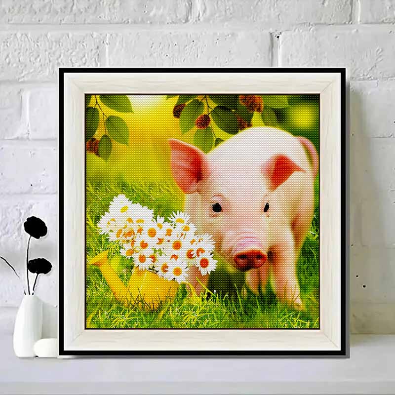 New Arrival 5D DIY Full Circle Diamond Painting "Piggy In the Flowers" Embroidery Cross Stitch Home Decor Gift