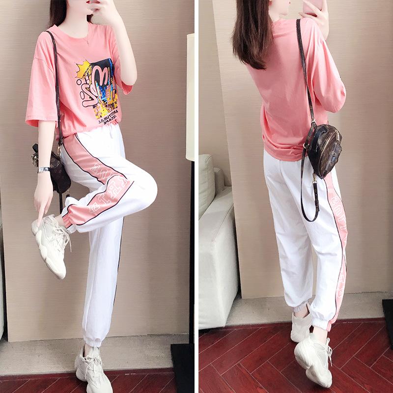 Summer Short-sleeved Sports Suit for Women, Fashionable and Trendy, Student Korean Style Casual Two-piece Summer Suit