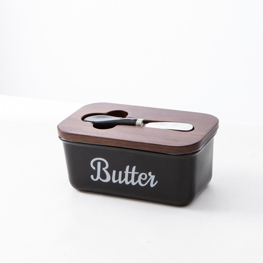 

Simple Ceramic Butter Dish with Lid and Knife Rectangle Home Cheese Container Storage Seal Fresh Box чорний
