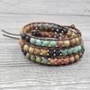 Milangirl Bohemia Jewelry Bracelets 6MM Matte Stone Wrap Leather Bracelets Vintage 3 Strands Multilayer Woven
