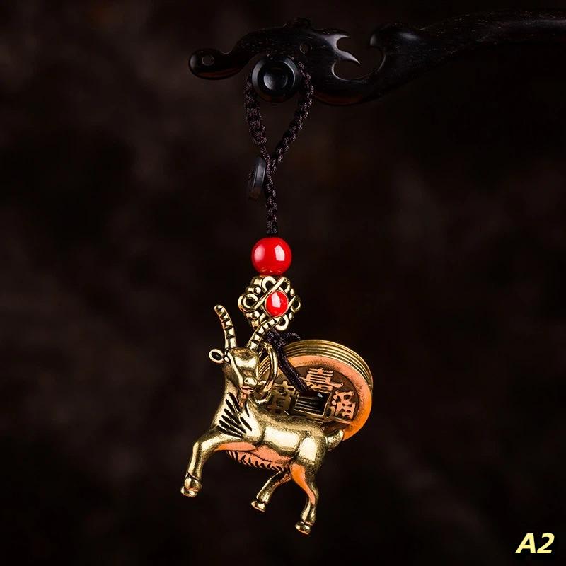 2027 Year Of Chinese Zodiac Goat Lucky Pendant Keychain Copper Feng Shui Wealth Key Ring Women Men Bag Charm Jewelry Gift