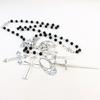Gothic Punk Cool Rosary Beaded Necklace Ankh Cross Black Beads Bat Necklace