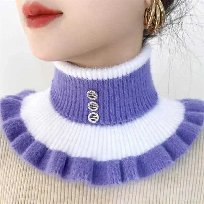 Women'S Knitted Striped Faux Mink Fur Collar, Cervical Protection And Warm Neck Cover, Versatile Lapel Collar And Interior Accessories