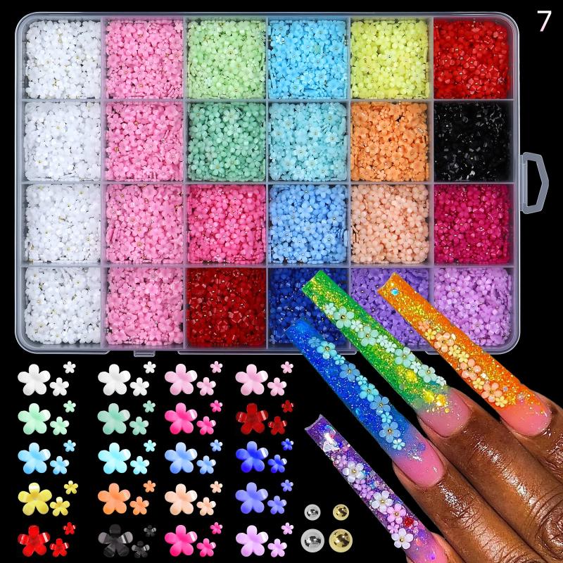 6 Grid Nail Charms Set Mix Colors 3D Flower Nail Art Decorations for DIY Manicure Salon Or Home