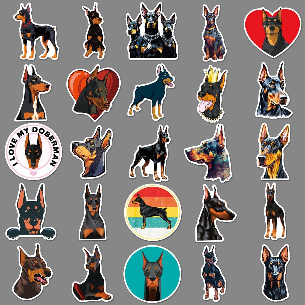 50pcs Cute Doberman Dog Stickers - Cartoon Animals, Pets, Waterproof Decoration for Thermos, Cups, Journals.