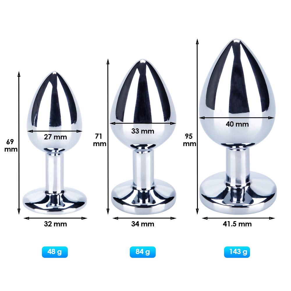 Soxeeh Anal Stainless Steel Anal Development for SM Anal Training Plug, 3-Piece Set, Unisex, (Dark Blue)