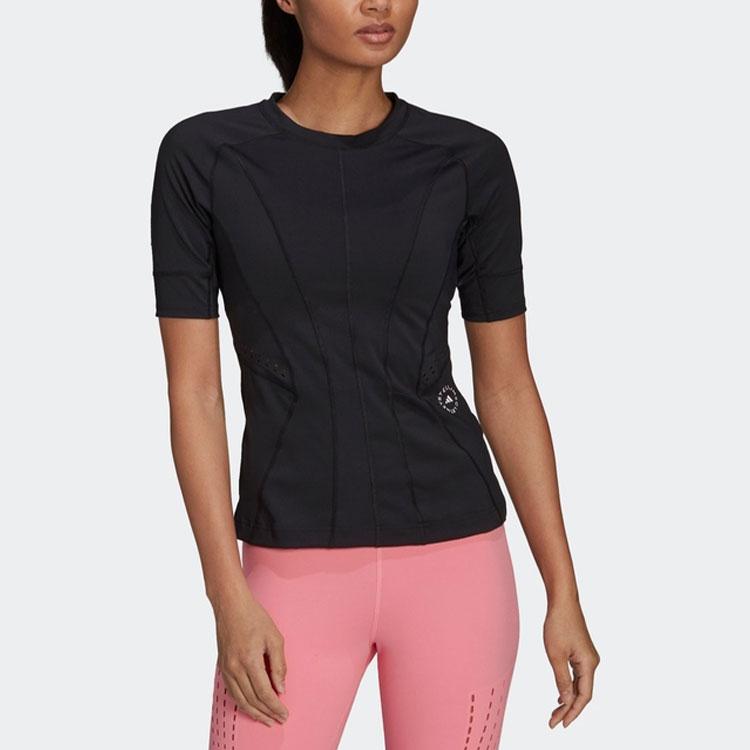 Adidas Solid Color Crew Neck Slim Fit Short Sleeve T-Shirt Women Tops Black HD9103