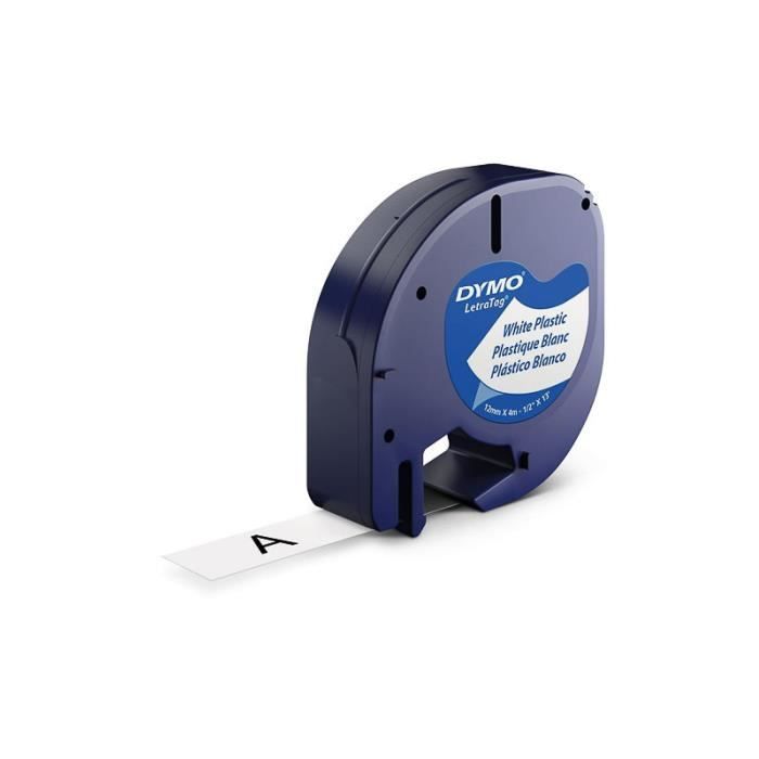 Ruban plastique - dymo - letratag s0721660 - 12mm x 4m - noir/blanc - étiquettes résistantes