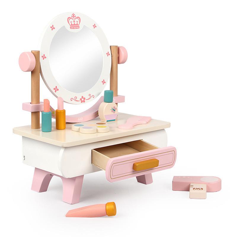 Cosmetics Pretend Wooden Table Interactive Elements Kid Play Developmental Skill
