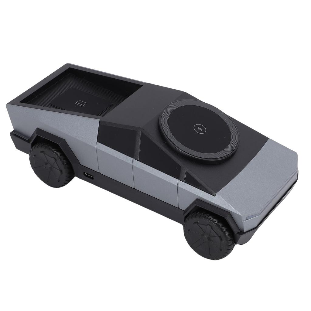 3 In 1 Wireless Charging Station Car Model 1:25 Scale Rotating Charger with Ambient Light for Phone Watch Earphone Gray