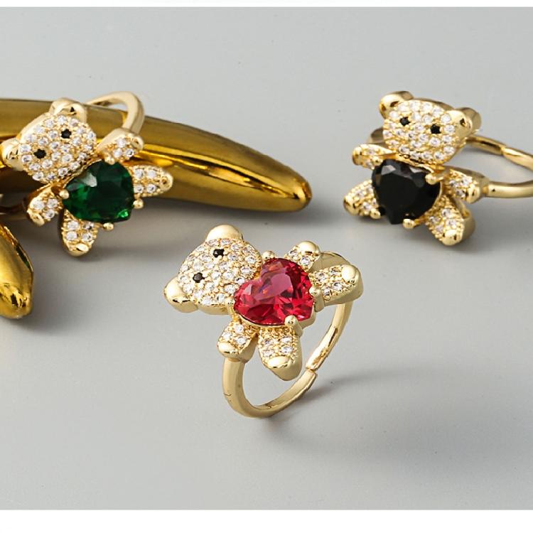 Colored Crystal Heart-shaped Opening Adjustable Ring Handmade Jewelry Party Gift