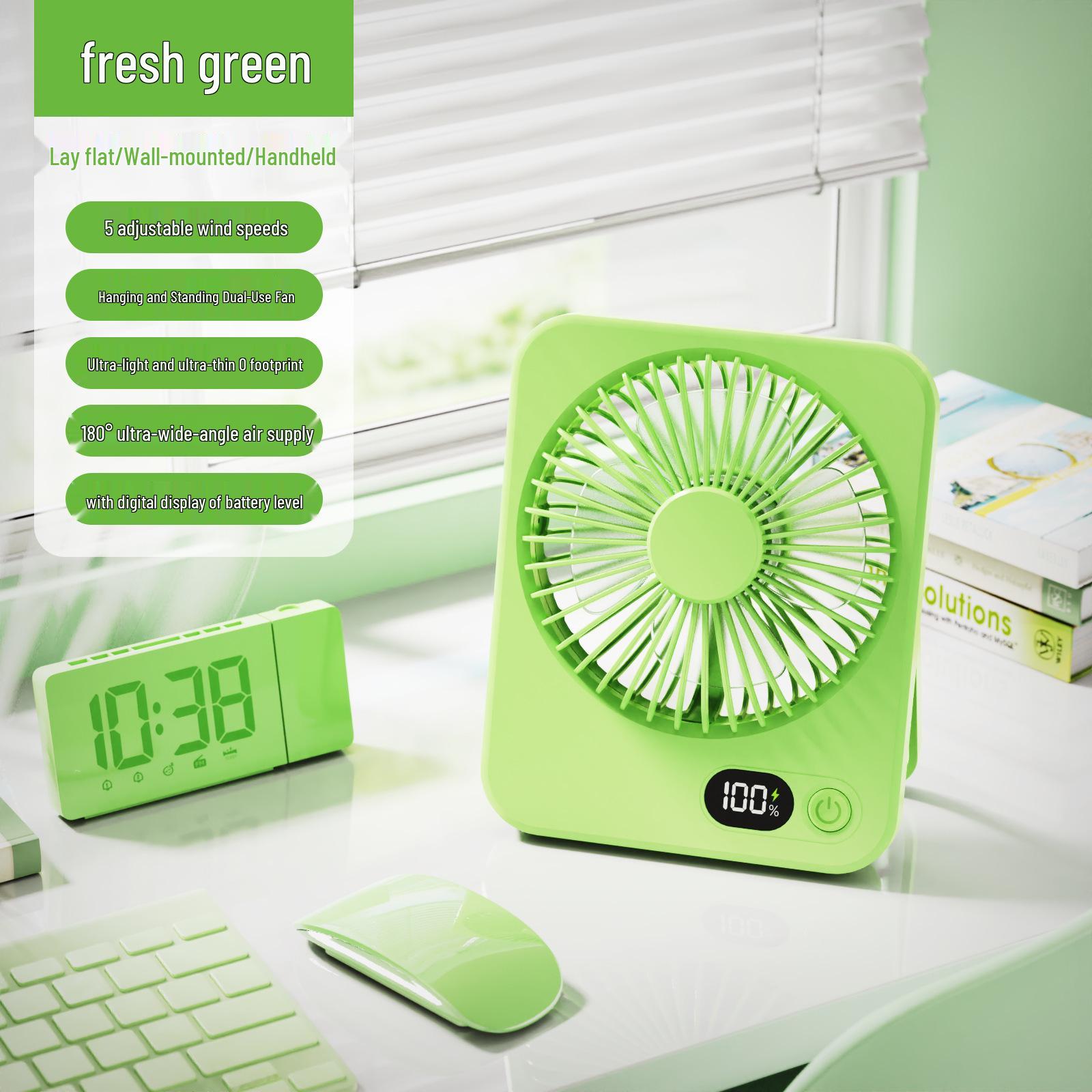 

2026 Rechargeable Mini Fan: Long-Lasting, Silent, Wall-Mounted, Portable for Desktop and Dorm Desktop Fan зелений