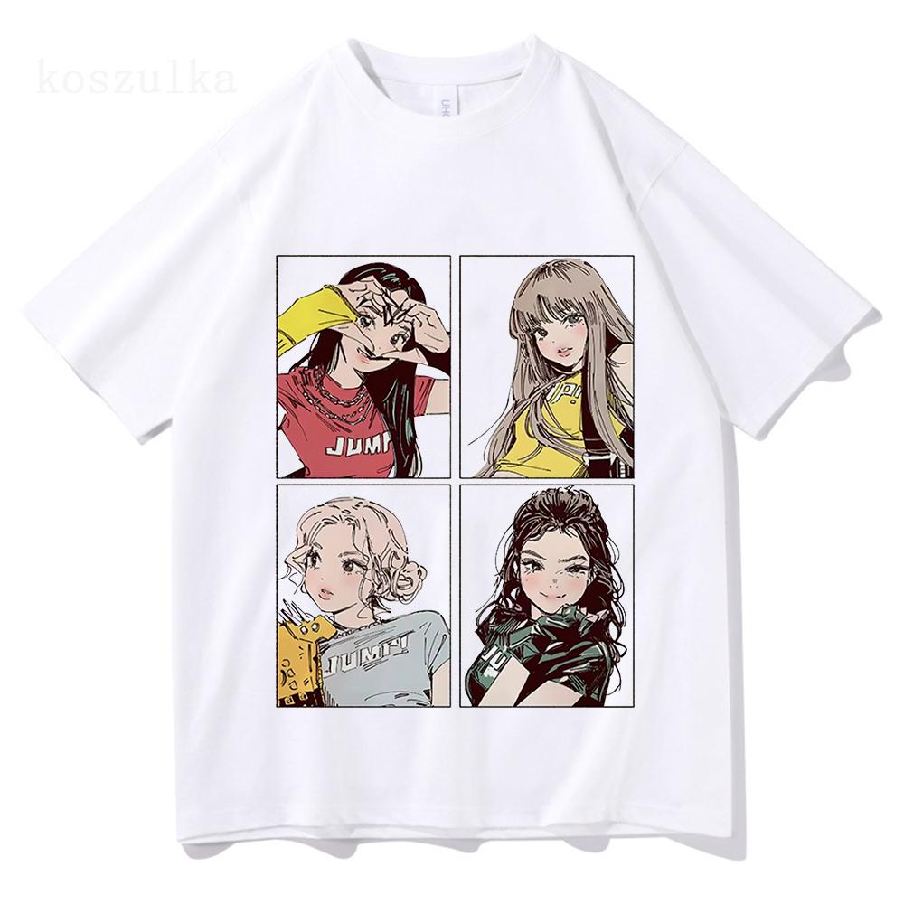 

Kpop BP Jump 2025 Tshirts Pink Girls Band Clothing Adorable Anime Graphic T Shirts Summer High Quality Cotton Comfortable Tops 4XL