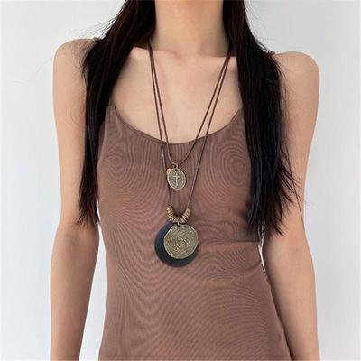 Ethnic Style Retro Wooden Sweater Chain Bohemian Holiday Style Multi-layer Wear Long Necklace Women's Accessories Jewelry