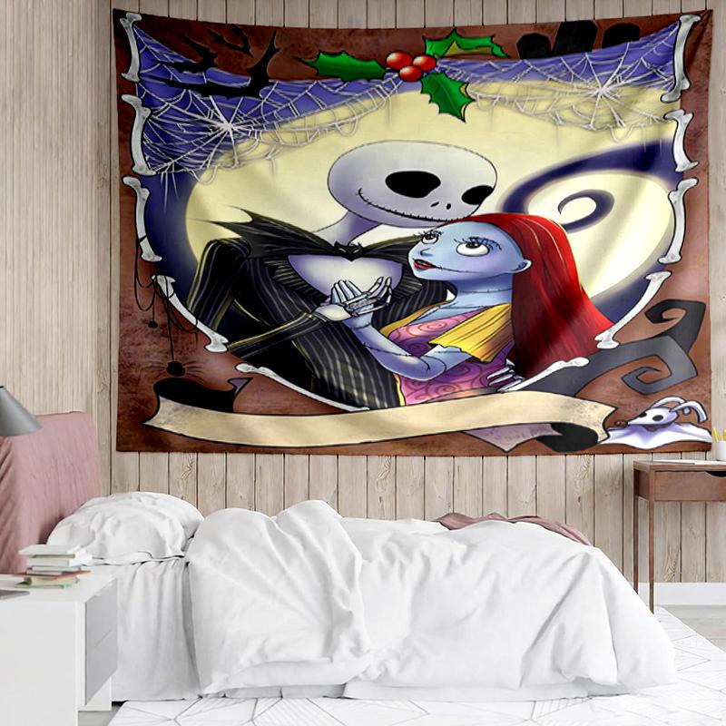 The-Nightmare-Before-Christmas Print Tapestry, Backdrop, Easy Setup, Ideal for Bedroom, Office & Living Room, with Aesthetic Wall Hanging Decor.