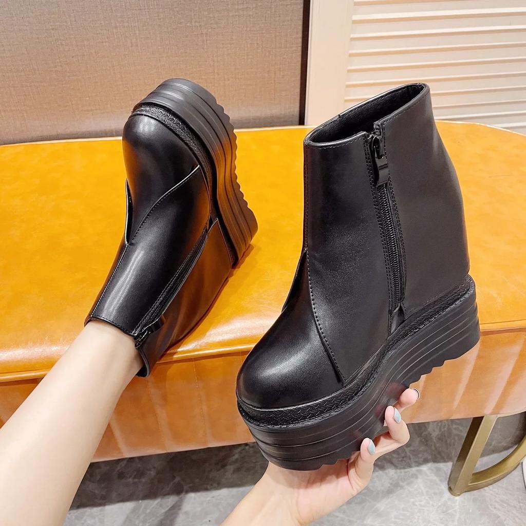 Autumn Womens Ankle Boots Black 14cm Ultra High Heel Zip Platform Bottes Sexy Inner Heigthen Wedges White Black Short Botas