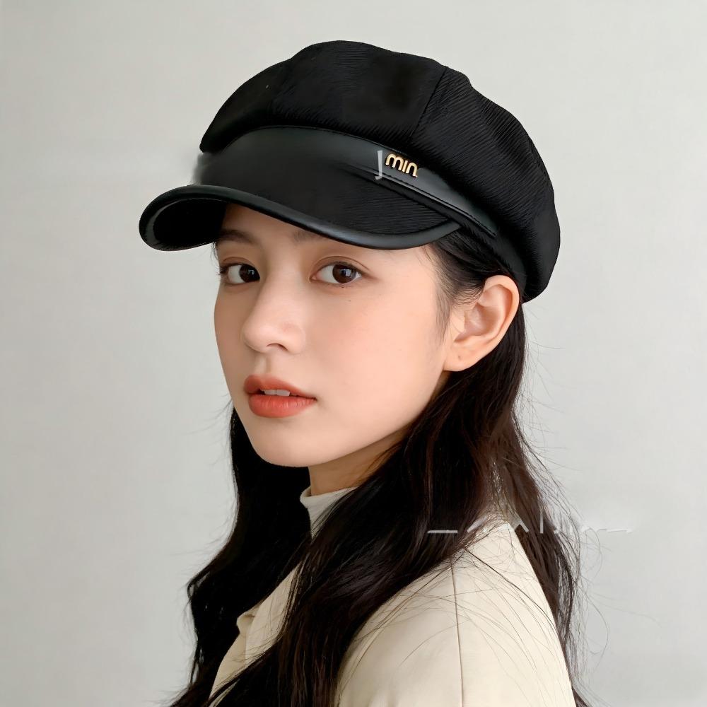 **Women Newsboy Beret Cap Solid Korean British Vintage Visor Face Slimming Hat**