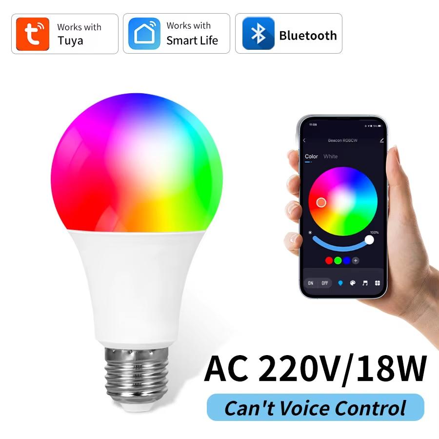 Tuya Bluetooth LED Lamp Smart Life App Control E27 220V 9W 15W 18W 110V 9W 85-265V 15W Colorful Light Bulb for Home Room Decor