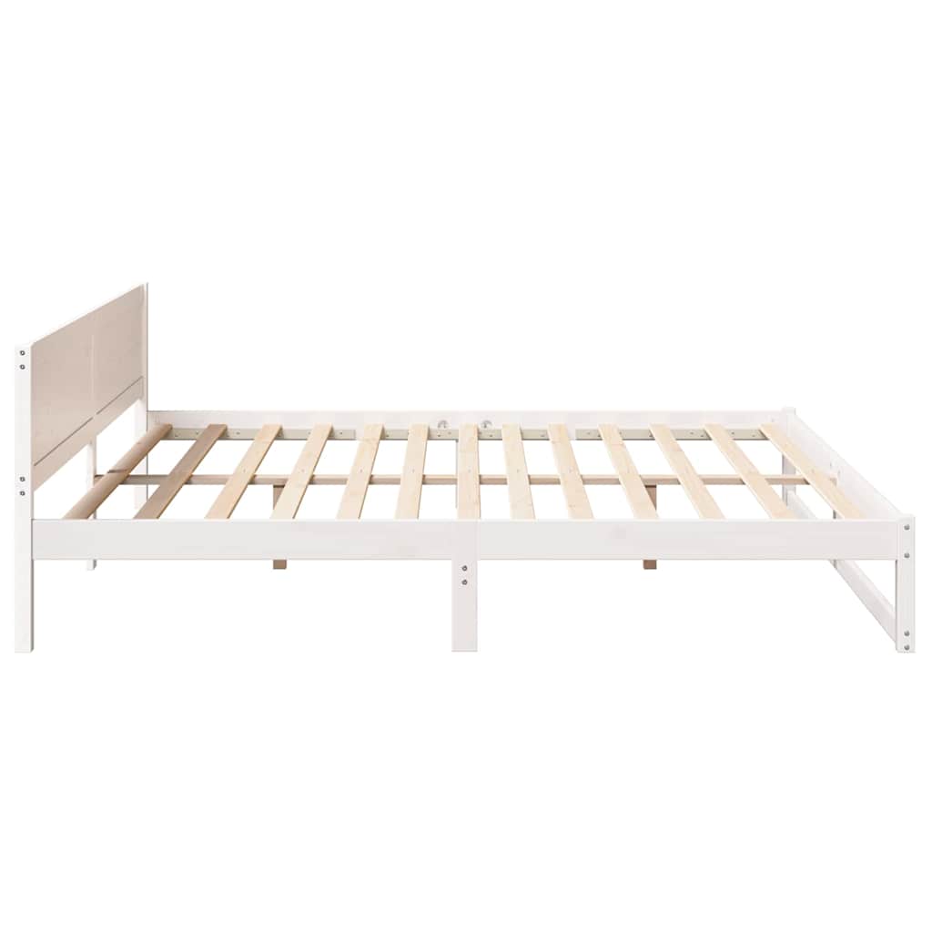 White Bed Frame with Headboard 180 x 200 cm Solid Pine Wood