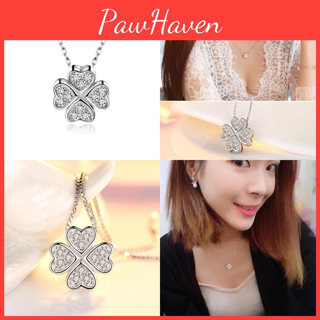 Fashionable Clover Pendant With Sparkling Gemstones Stylish And Sweet Necklace