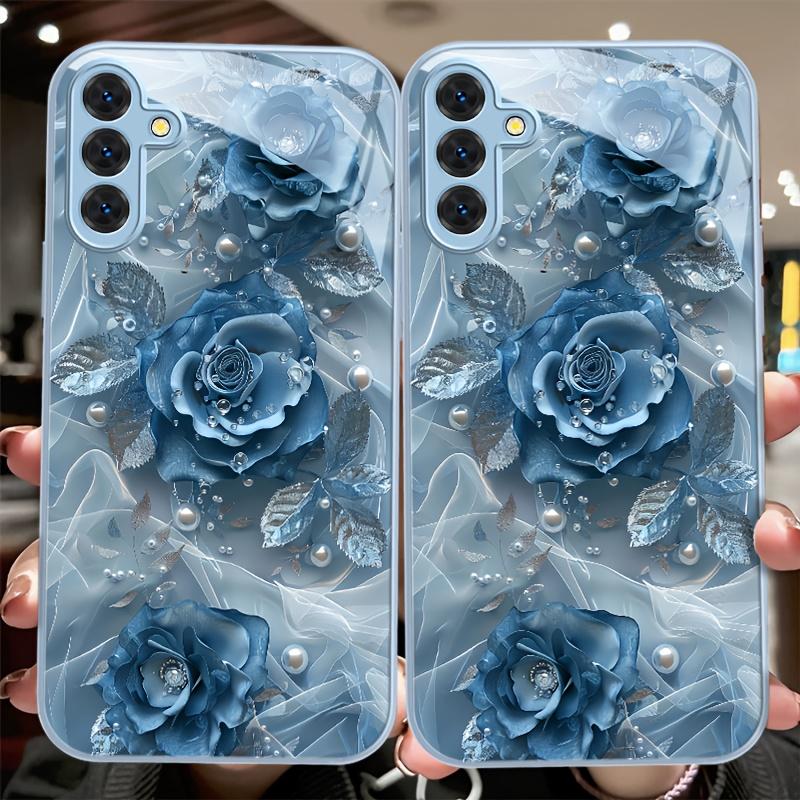 Flower blue Hot-selling Exquisite Beautiful  PhoneCase Glass PhoneCase for Samsung Galaxy S26 S25 S24 S23 S22 S21 FE Ultra Plus