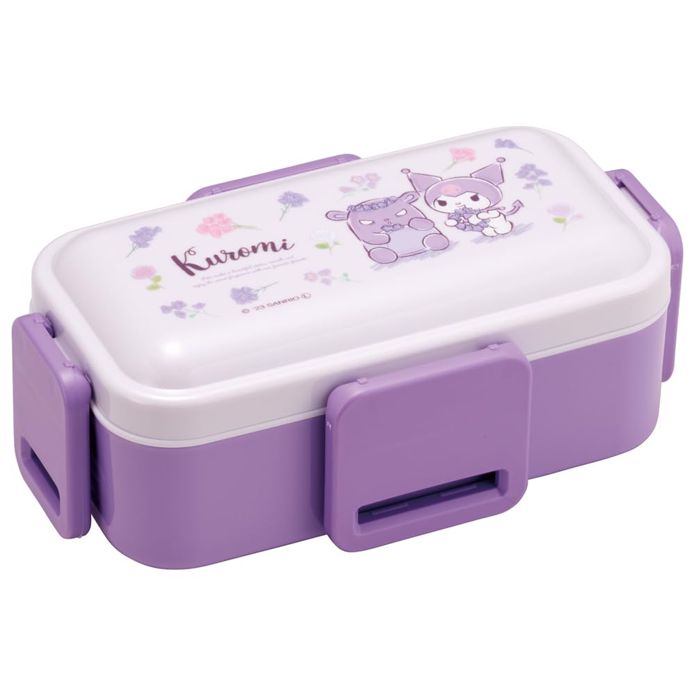 Skater Bento Kuromi Flower Wreath Sanrio Soft Made In Box, Design, 600ml, Antibacterial, Filling, Dome-Shaped Lid, Two-Tier, Women's, Japan, PFLW4AG-A