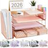 Desk Organizer with File Holder, 4-Tier Desk Accessories & Workspace Organizers with Drawer and 2 Pen Holder, Paper Organizer for Office Supplies