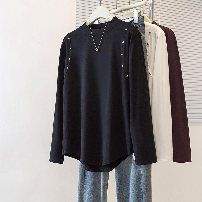 

Женская одежда больших размеров Зима Новая Корейская версия Французский Дизайн с чувством однотонности Рубашка с длинным рукавом для ношения под низ Женская футболка с полувысоким воротником 4XL